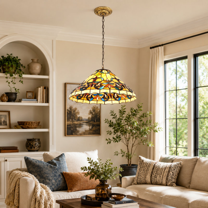 George Oliver 15.7-Inch Tiffany Style Stained Glass Pendant Light